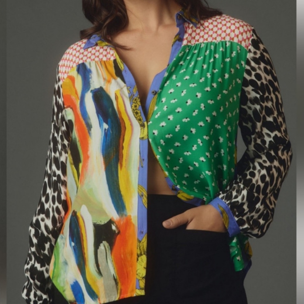 Paz Contrast Button-Down - Maeve / Anthropologie -Size: Extra Small